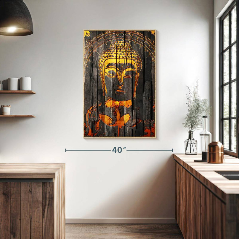 Rustic Buddha, Floating Frame Natural Wood, 27" x 40"