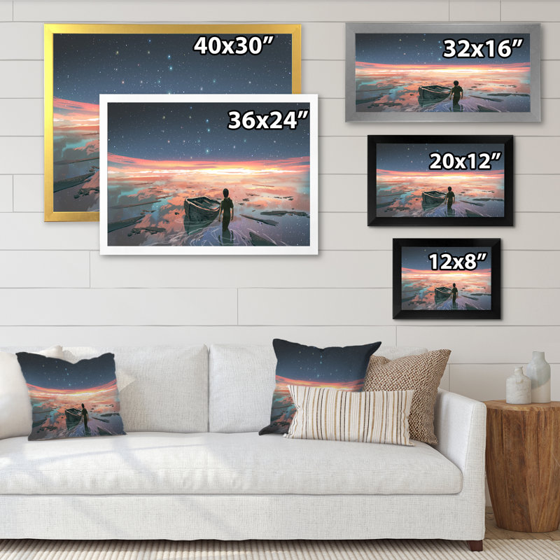 «Video Game Man In A Galaxy River», reproduction de photo sur toile, Cadre d'angle fermé noir, H 8 po x l 12 po x P 1 po