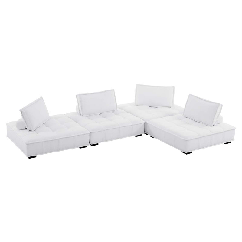 Modway Saunter, 4-Piece Sectional Sofa, Light Gray, White Polyester