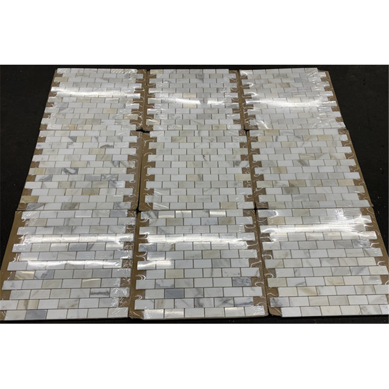 Carreau de mosaïque en marbre 12 po x 12 po, Blanc / Beige