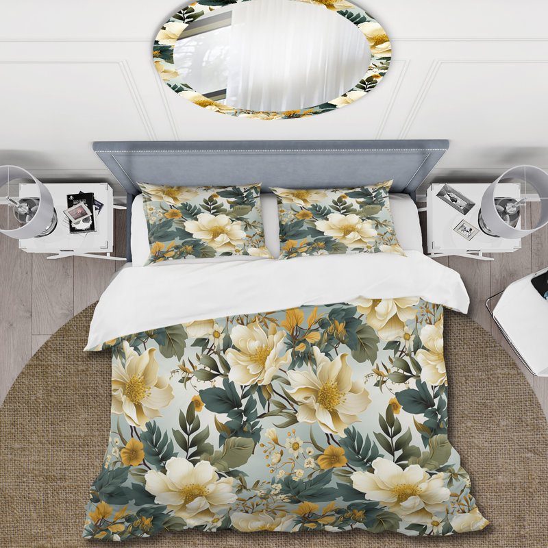 Literie à motif de pivoines Botanical Bliss Boho, Housse de couette pour grand lit et 2 taies décor