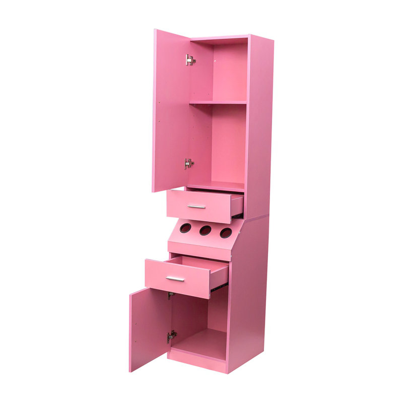 Salon Salon, postes de coiffeur avec tablette de rangement à 2 niveaux avec porte, armoire de rangement pour coiffeur avec 2 tiroirs, une grande armoire de rangement et 3 porte-outils chauds