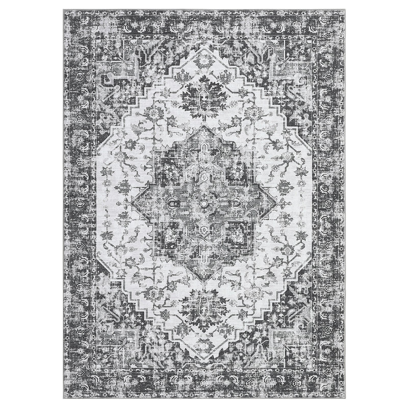 8'x10' Vintage Low-Pile Area Rug, Machine Washable Non-Slip Stain Resistant Carpet for Living Room Bedroom, Gray, Gray