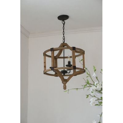 Lustre tambour en bois 3 lumières