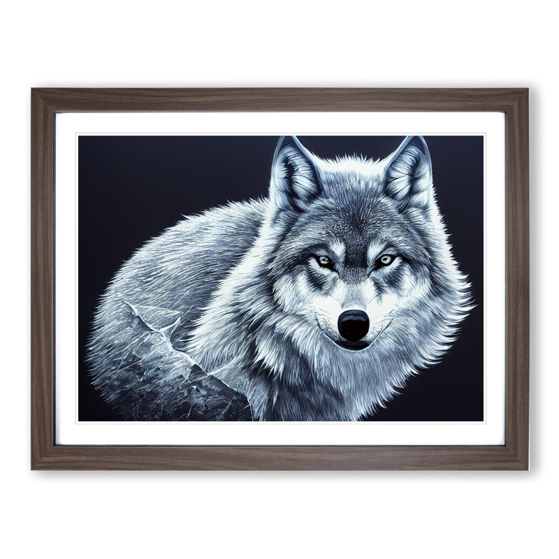 XH1022-10273X Wolf Portrait Vol.3 1 Piece Single Picture Frame Wall Art, 46cm H x 64cm W x 2cm D, Walnut Framed