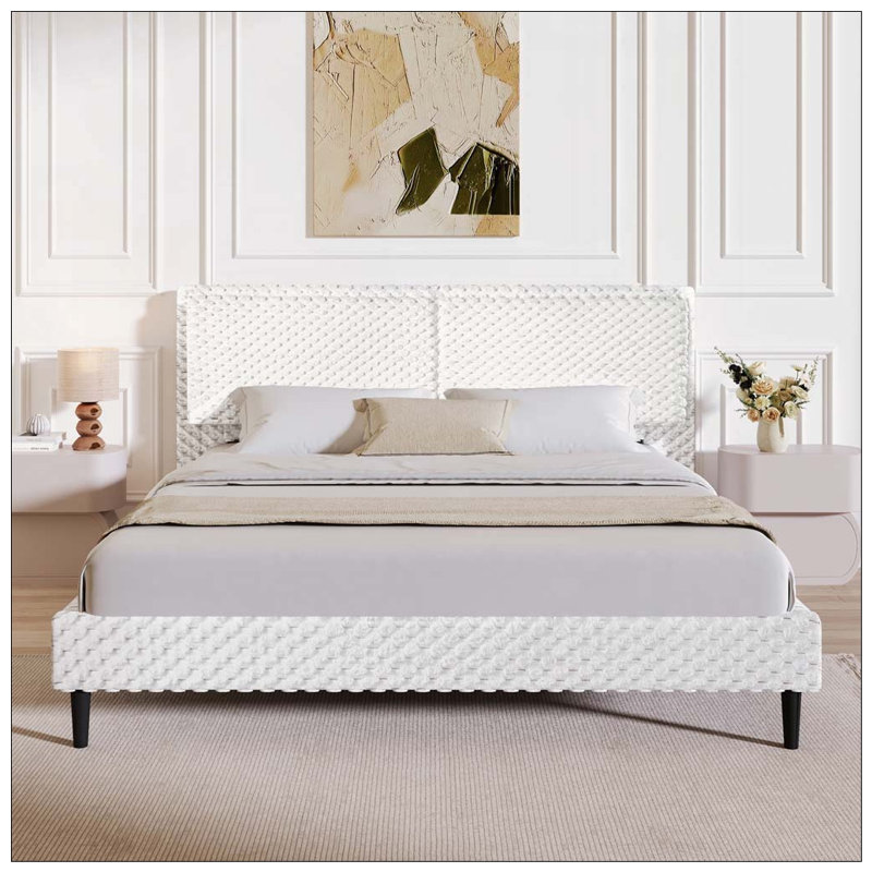 Lit simple et moelleux avec lit moelleux et lit confortable, Queen, White