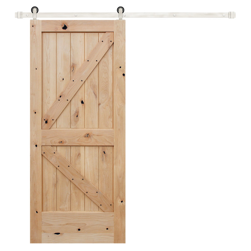 Porte de grange à panneaux en bois sans finition avec kit de quincaillerie d’installation