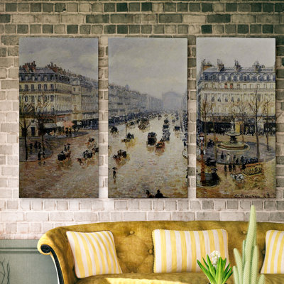 Reproduction d’art sur toile, "avenue de Opera Rain" par Camille Pissarro-3 pièces