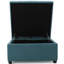 Rangement carré contemporain bleu sarcelle foncé avec coutures gaufrées, pieds en bois de bouleau larges et effilés, profondeur de produit 35,57 po, largeur 35,54 po, hauteur 18,72 po, poids de 55,58 lb, profondeur du colis de solution: 35,5 po