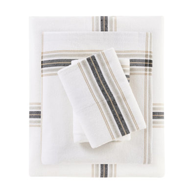 100% Cotton Flannel Tan Plaid 4 Pcs Full Sheet Twin/Full Fitted Fits 12" Mattresses Queen/King/ King 14" Soft Velvet Feel With 1 Flat 2 Pillowcases Fully Elasticized Machine Washable - No Harmful