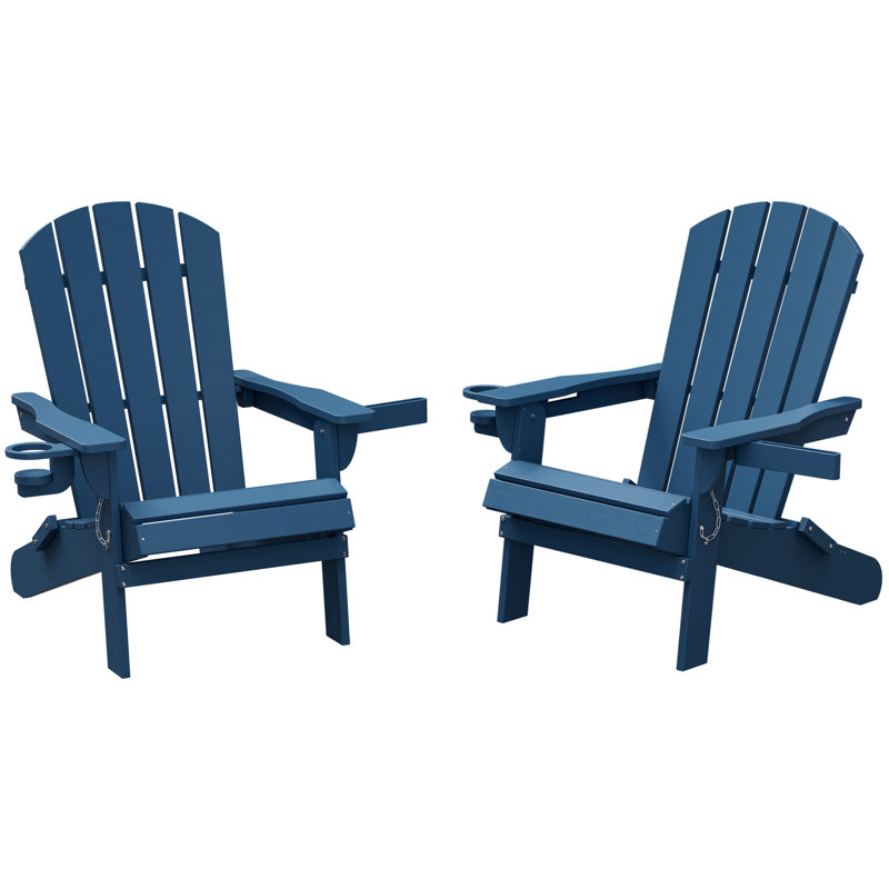 Outdoor HDPE Folding Adirondack Chair Set, Blue