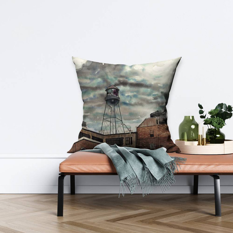 Water Tower in Williamsburg - Blue Poly Twill Throw | Home Decor