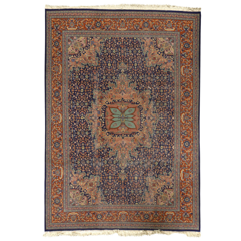 Tapis bleu marine et rouge de haute qualité noué à la main