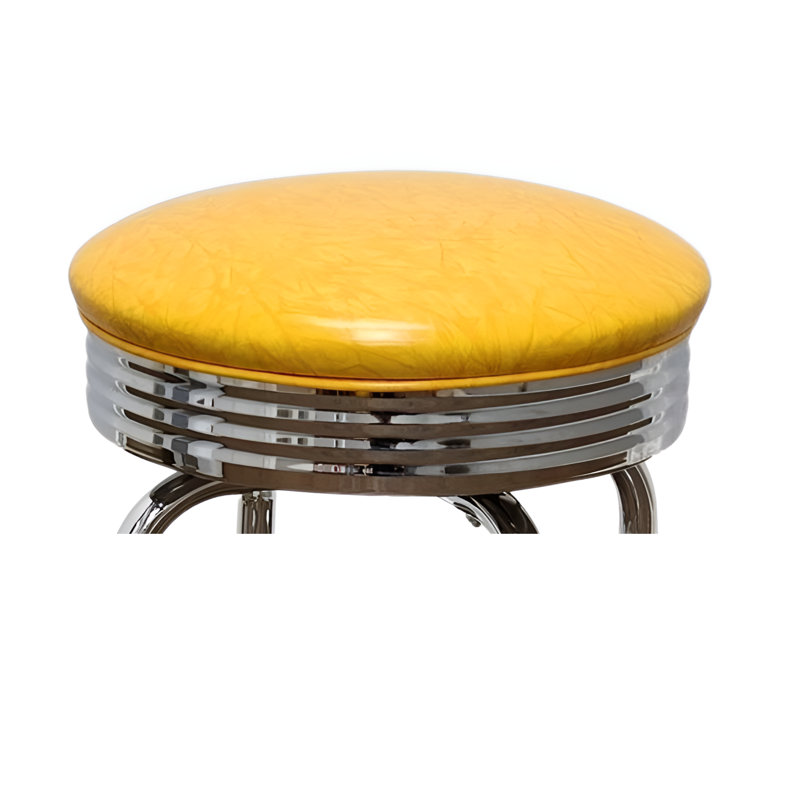 Retro Home Single Ring Chrome Pan Swivel Bar & Counter Stool, Bar Stool (30" Seat Height), Mustard