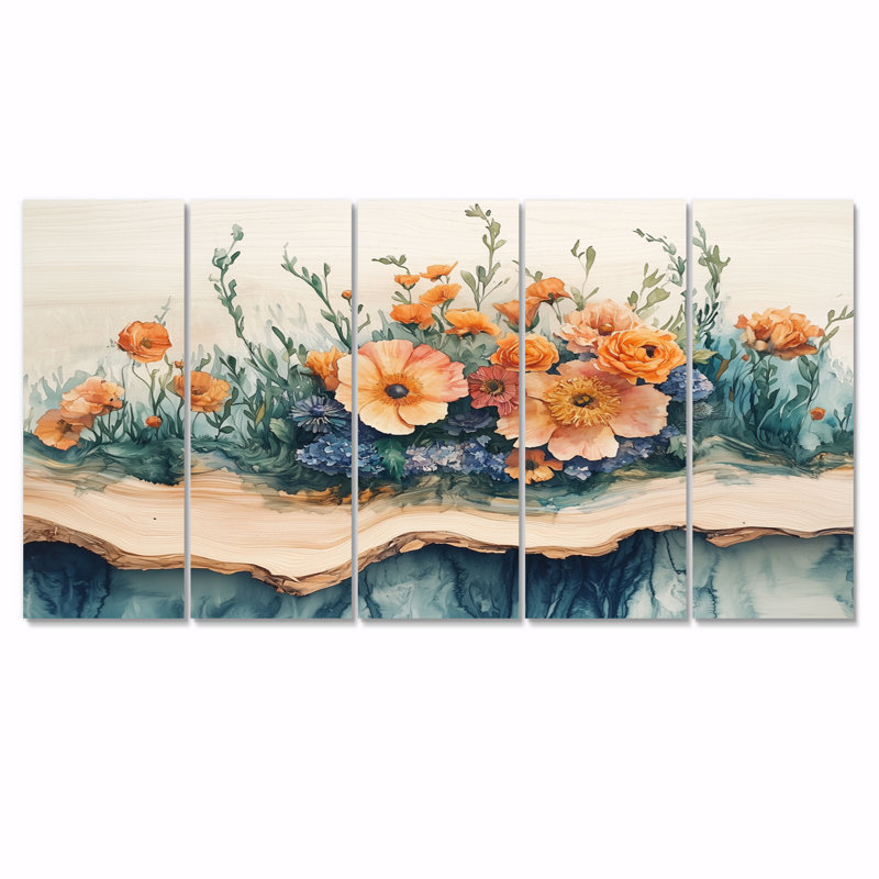 Gidney - Assortiment de bouquets muraux - Art mural traditionnel pour le salon, H 32 po x l 80 po, 5