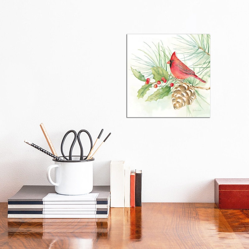 «Winter Birds - Cardinal» par Cynthia Coulter, reproduction d'art sur toile tendue, H 12 po x l 12 po x P 0,75 po