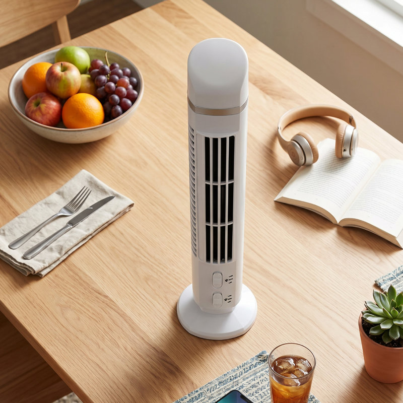 Ventilateur de bureau portatif sans ventilateur USB avec lumière pour le bureau de la chambre à coucher, Blanc