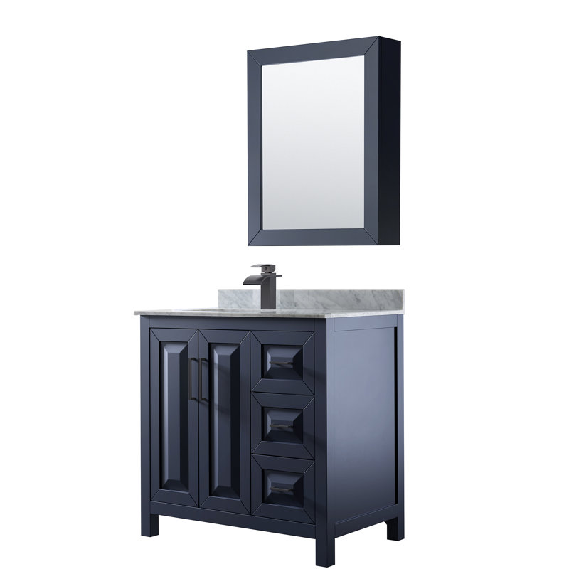 Daria 36'' Single Bathroom Vanity with Stone Top, Dark Blue/Matte Black