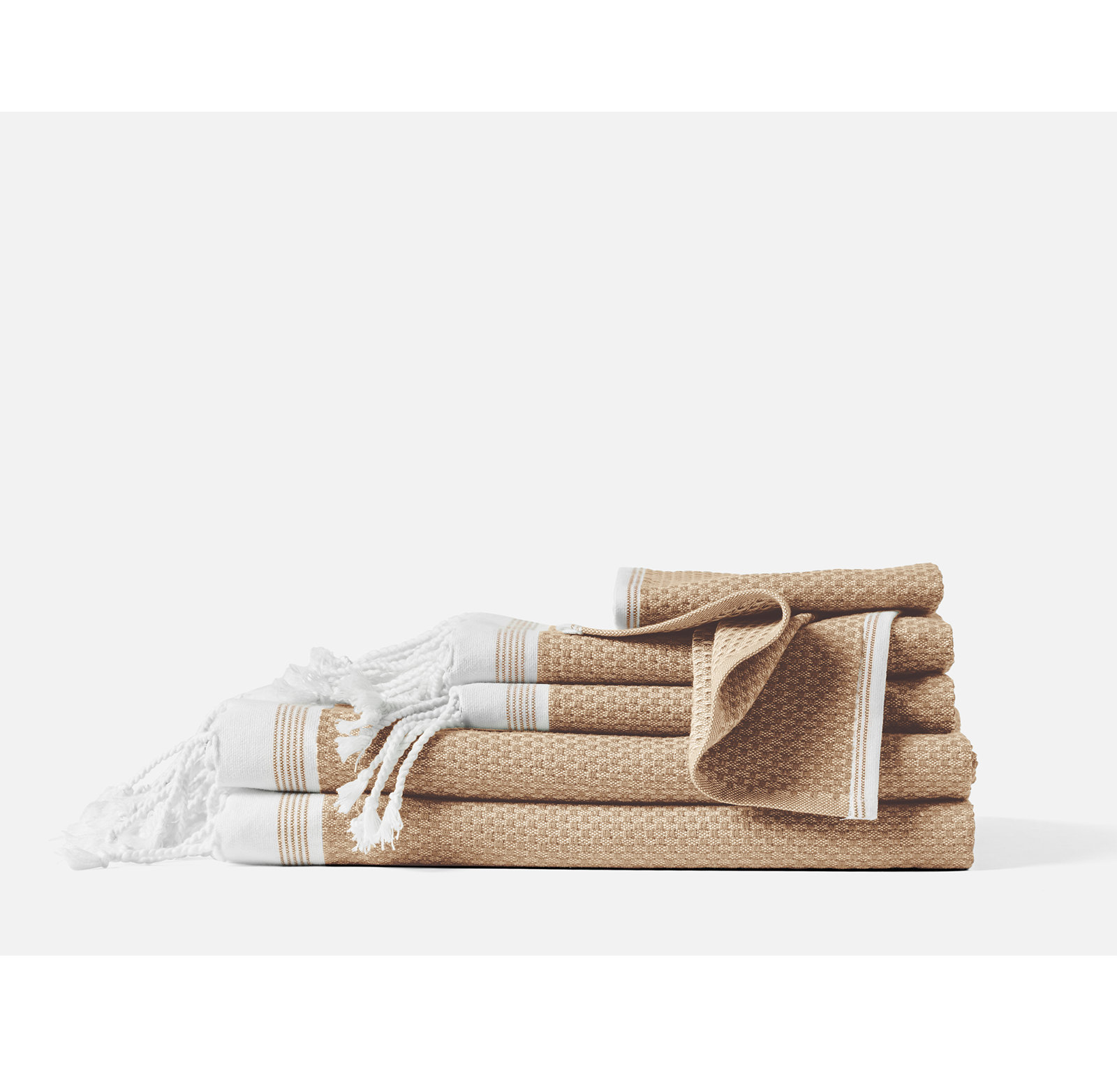 Mediterranean Organic Cotton Towel Set, Fawn/Rust, 6 Piece Towel Set