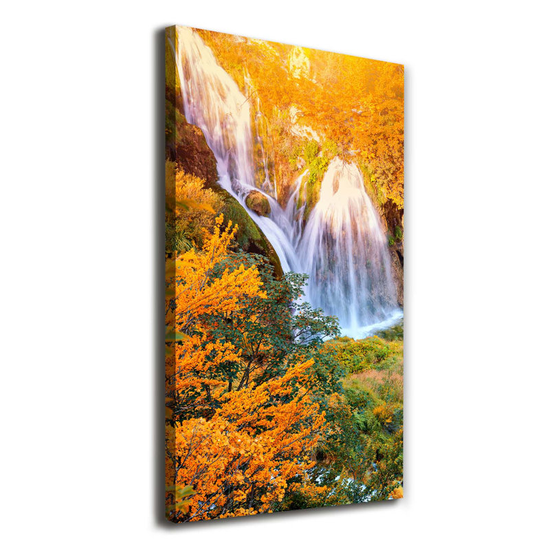 Waterfall In Autumn - Wrapped Canvas Print