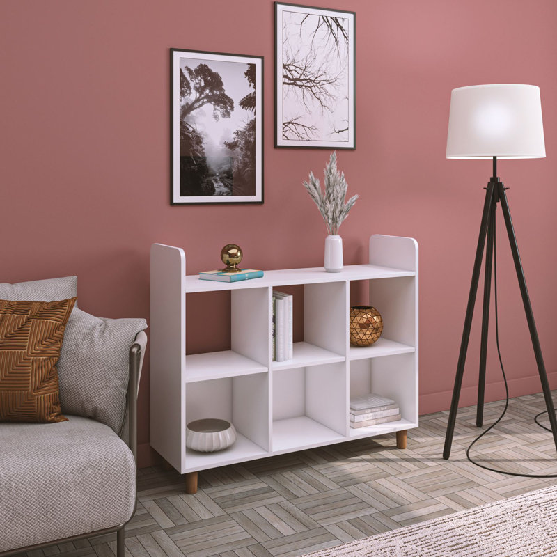 Modern White Console Table with Wooden Legs, 45.3 x 33.9 x 14.2 inches | 100% Melamine Coated Particle Board, Thickness: 0.7 inches | Numerous Shelves, Wall-Mountable, Scandinavian Design for Stylish Living Spaces