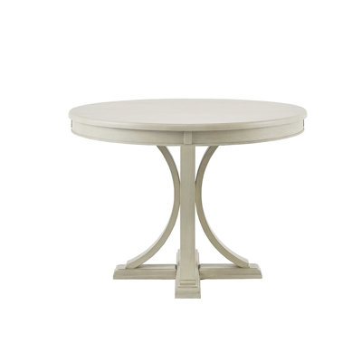 Antique Cream 44" Dining Table, Solid Wood Veneer Top And Legs, Seating For 4-6, Assembly Required, Tools Given Round Table With Finish, & Room, Seats Required