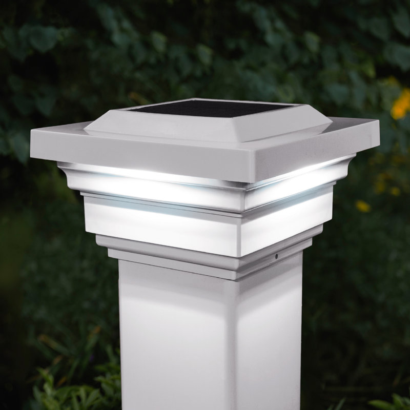 Low Voltage Solar Powered Integrated LED Fence Post Cap Light 4 In. X 4 In., White