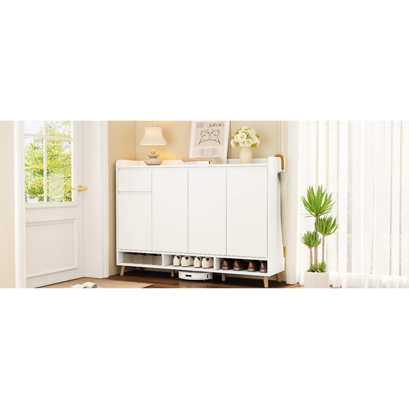 Élégante armoire de rangement pour CD avec séparateurs réglables et pieds modernes en bois massif, Blanc