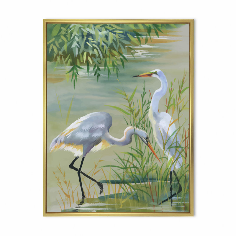 Heron Birds I - reproduction sur toile, H 32 po x l 24 po x P 1 po, Toile encadrée d'or