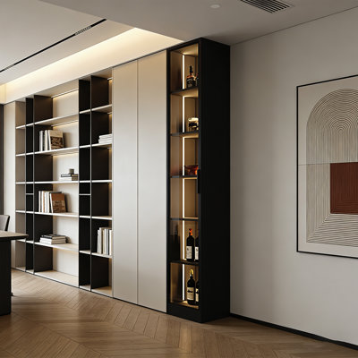 15.75" Modern Luxury Single-Door Glass Wine Cabinet/Display Cabinet With LED Lighting And Ultra-Clear High-Transparency Tempered Glass Door