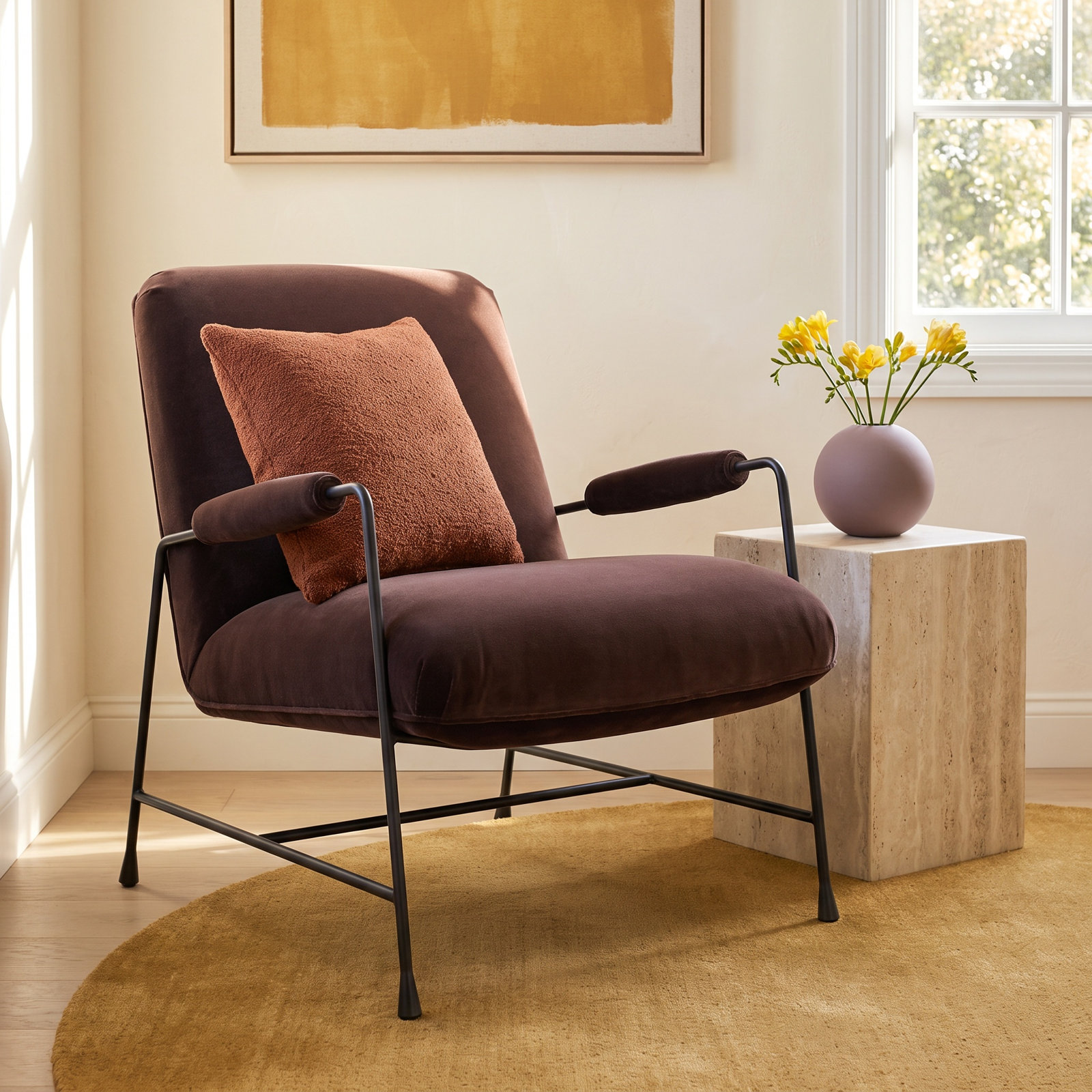 Ansonia Upholstered Armchair, Surrey Plum