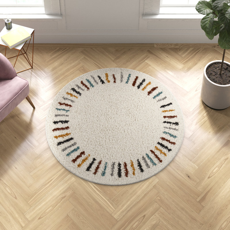 Yazmin Shaggy Beige Rug, Round 120cm