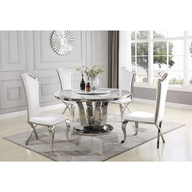 McMullen 4 - Person Marble Top Pedestal Dining Set, White