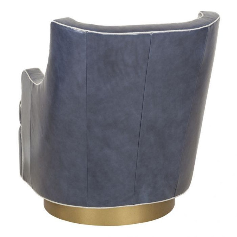 Libby Langdon 29.5" W Swivel Barrel Chair, Bright Brass, 8789 Indigo 100% Polyester