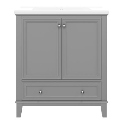 Armoire de salle de bain moderne 30 po - Meuble-lavabo gris avec lavabo et tiroir de rangement autoportant