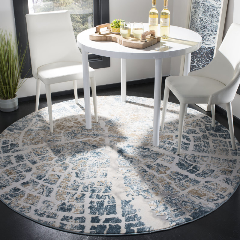 Tapis crème / bleu sarcelle, Circulaire 6 pi 7 po x 6 pi 7 po