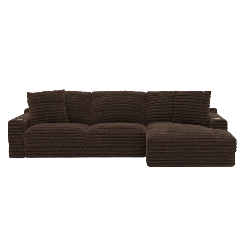 Canapé modulaire en tissu Ocossio, Orienté à droite, Polyester brun