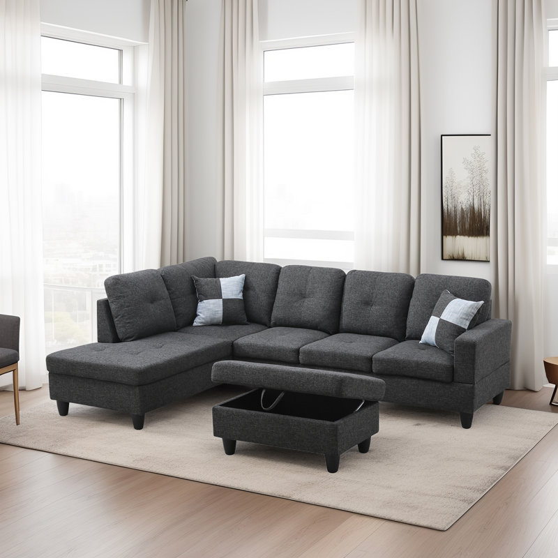 Dorrine Upholstered Sectional, Black Velvet