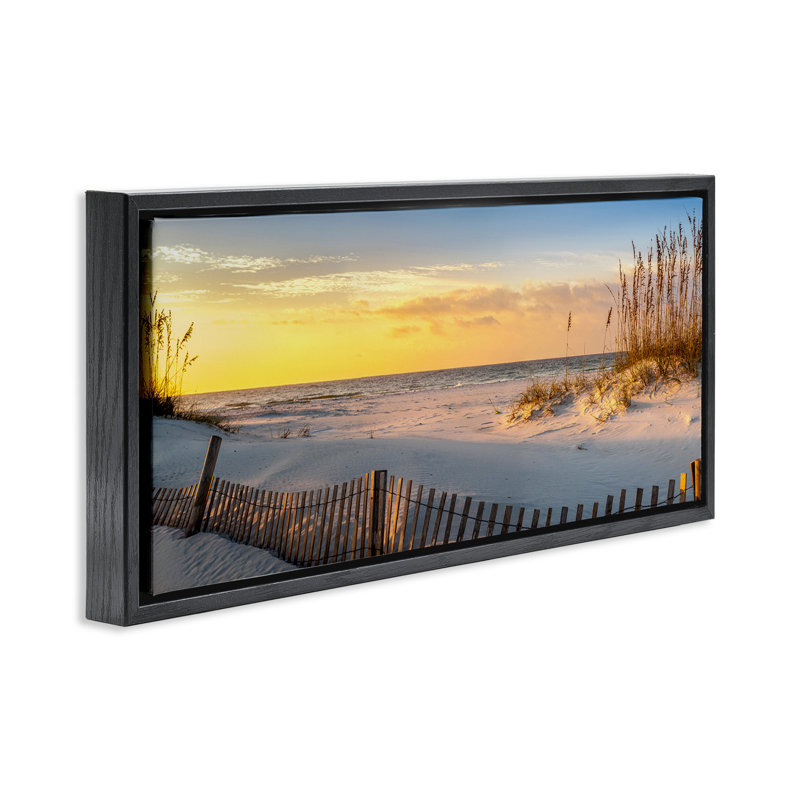 Lever de soleil panoramique sur la plage côtière, H 11 po x l 25 po, Cadre flottant noir de jais