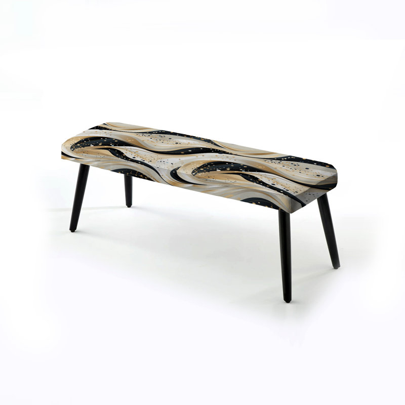Gold And White Champagne Marble Waves - Marble Upholstered Black Bench
