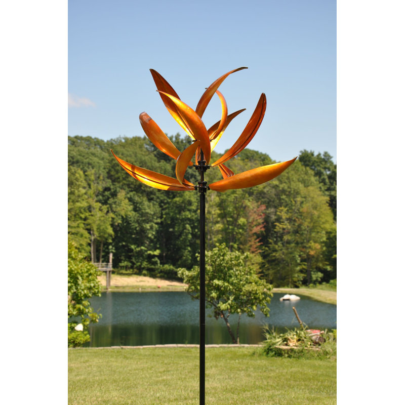 Tall Gold and Black Iron Garden Wind Spinner