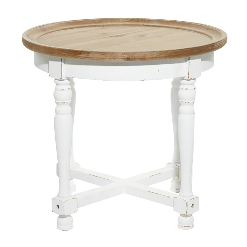 Table d'appoint blanche avec plateau en bois brun Merdi