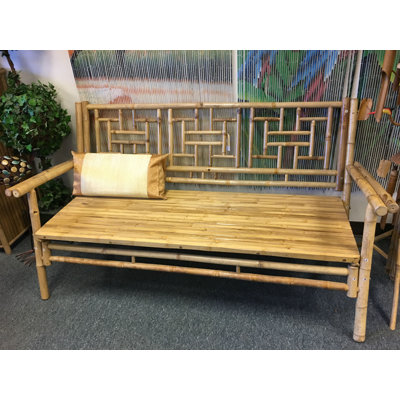 Banc standard en bambou naturel avec dossier quadrillé, L 54 po x l 21 po x H 36 po