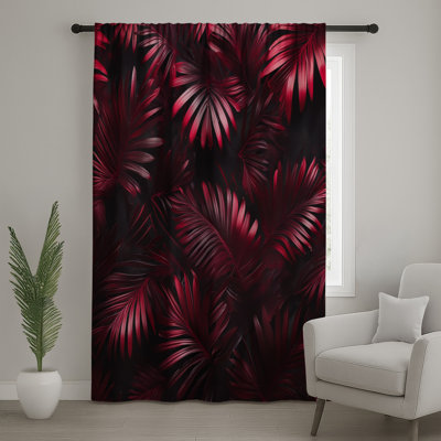 Red Palm Leaves Window Curtains, Palm Sheer & Blockout Curtains - 1 Panel