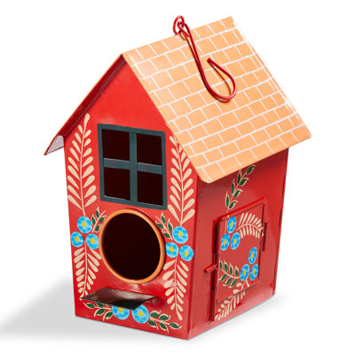 Maison d'oiseaux en plumes peintes à la main en fer rouge tous les jours