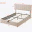 Grand lit plateforme tapissier avec système de rangement hydraulique
