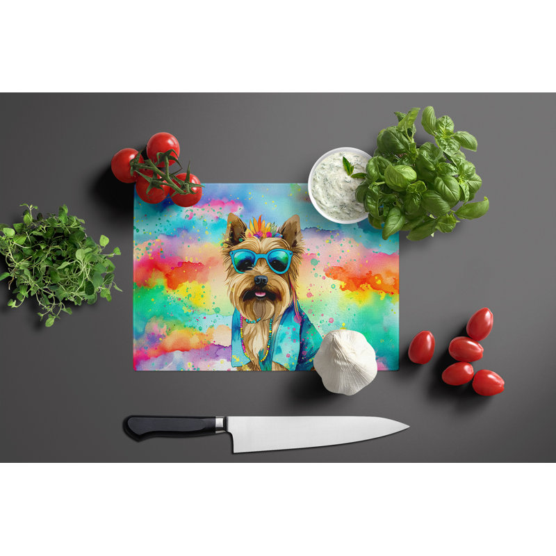Cairn Terrier Hippie Dawg Glass Cutting Board Large