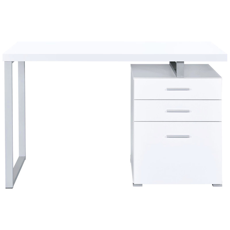 Bureau moderne blanc avec beaucoup de rangement et un aspect de travail chic, rectangulaire et élégant