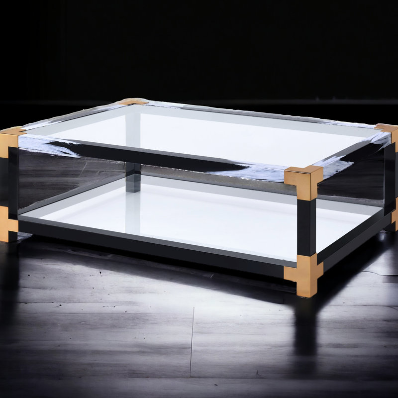 Table basse simplifiée en métal et en verre avec option de rangement