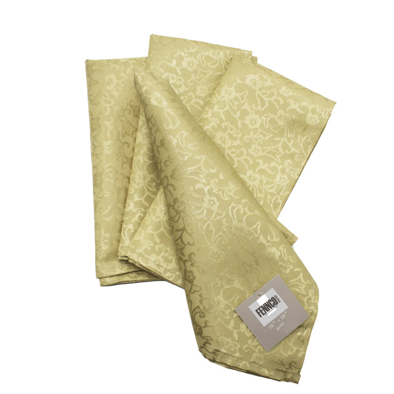 Gold Holiday Damask 18 X 18 Inch Cloth Napkins, Set Of 4